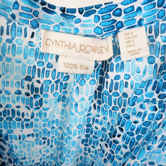 Cynthia Rowley Size S Silk Sleeveless V-neck Blouse Teal Blue White - Picture 8 of 9